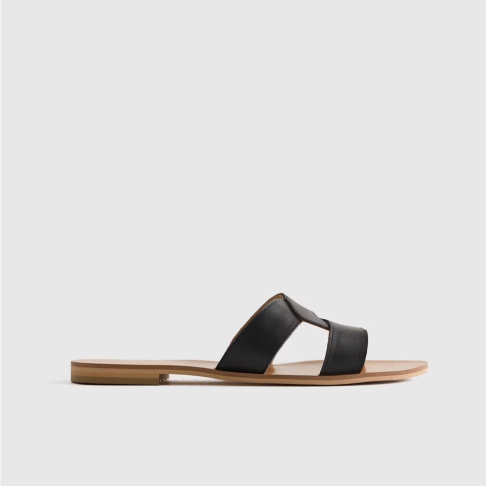 Quince Italian Leather cut out Black Slide Sandals